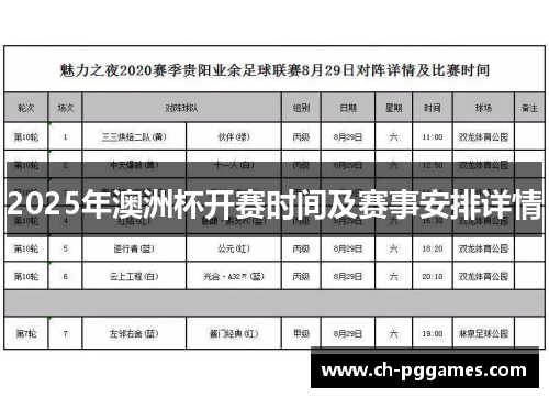 2025年澳洲杯开赛时间及赛事安排详情